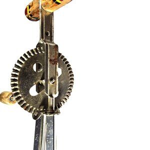 Hand Egg Beater Vtg Ekco 9-Speed Wooden Handles Stainless Steel Blades kitchen